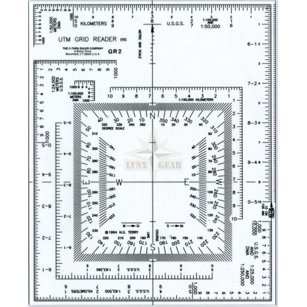 Westcott UTM Map Grid Reader/Plotter, 5" by 6", Coordinate Scale and Protractor (GR-2)